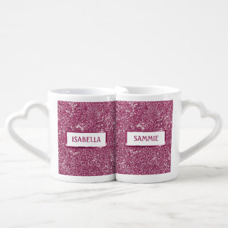 Faux Pink Glitter Texture Look With Custom Names Coffee Mug Set