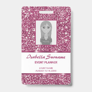 Faux Pink Glitter Texture Look With Custom Text Badge