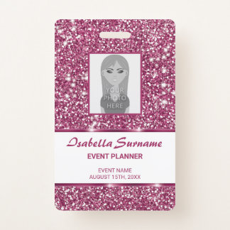 Faux Pink Glitter Texture Look With Custom Text Badge