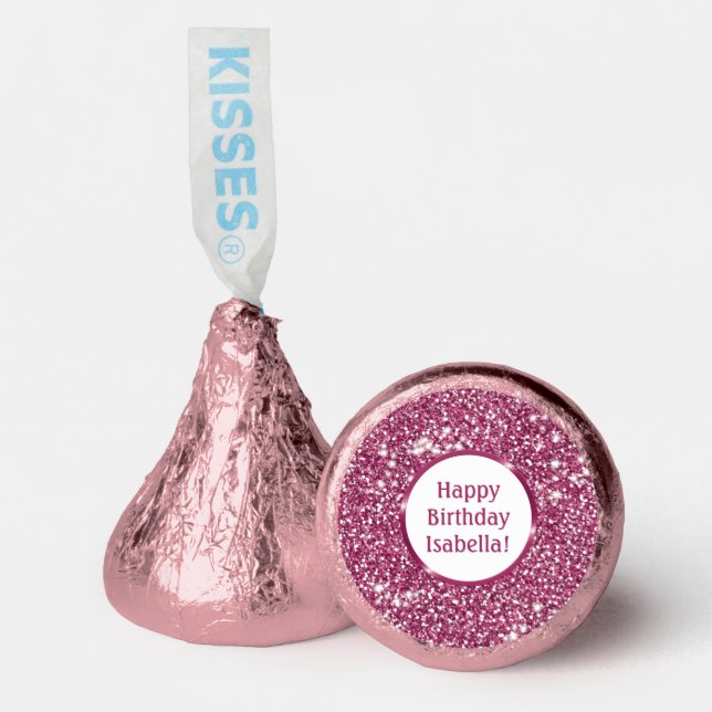 Faux Pink Glitter Texture Look With Custom Text Hershey®'s Kisses® (Front)