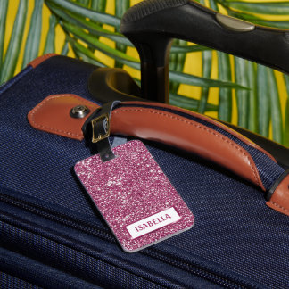 Faux Pink Glitter Texture Look With Custom Text Luggage Tag