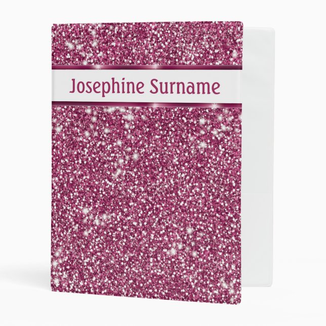 Faux Pink Glitter Texture Look With Custom Text Mini Binder (Front/Inside)