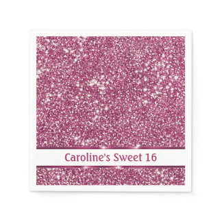 Faux Pink Glitter Texture Look With Custom Text Napkins