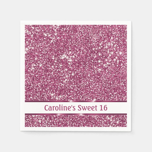 Faux Pink Glitter Texture Look With Custom Text Napkins (Front)