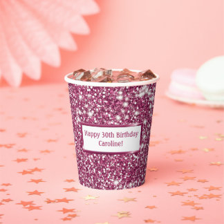 Faux Pink Glitter Texture Look With Custom Text Paper Cups