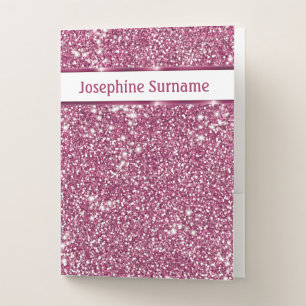 Faux Pink Glitter Texture Look With Custom Text Pocket Folder