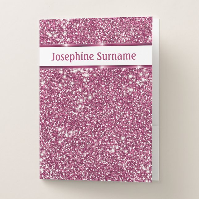 Faux Pink Glitter Texture Look With Custom Text Pocket Folder (Front)