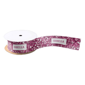 Faux Pink Glitter Texture Look With Custom Text Satin Ribbon