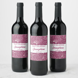 Faux Pink Glitter Texture Look With Custom Text Wine Label