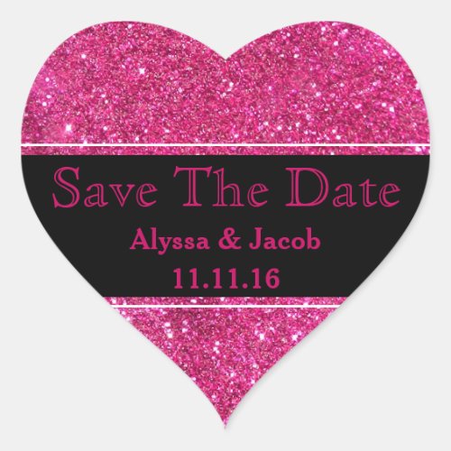 Faux Pink Glitter Wedding  Save the Date Heart Sticker