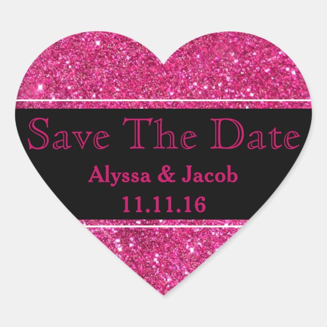 Faux Pink Glitter Wedding  Save the Date Heart Sticker (Front)