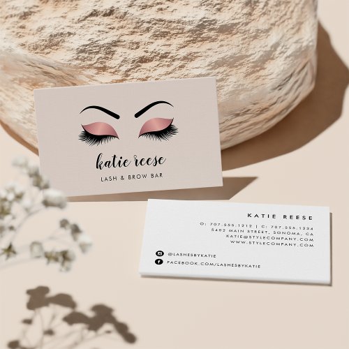 Faux Pink Gold Lashes  Brows Beauty Business Card