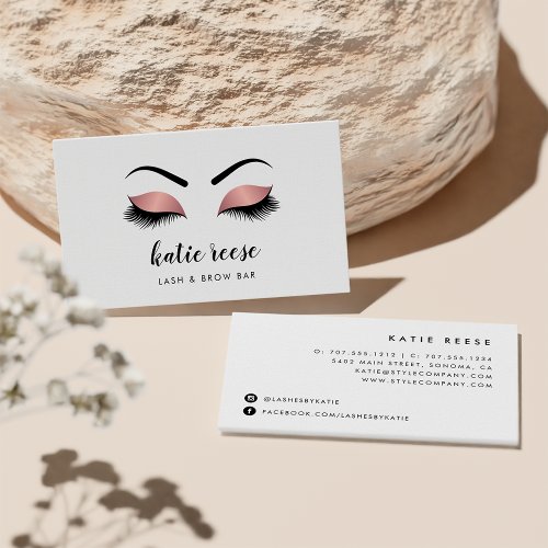 Faux Pink Gold Lashes  Brows Beauty Business Card