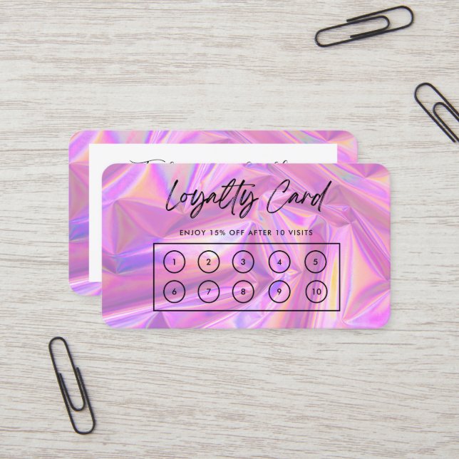 Faux Pink Holographic Custom Loyalty Card (Front/Back In Situ)