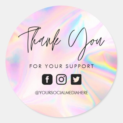 Faux Pink Holographic Thank You Business  Classic Round Sticker