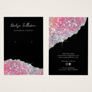 Faux pink iridescent glitter earring display card