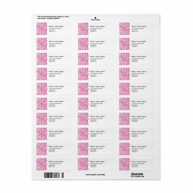 Faux Pink Lace Border Return Address Label (Full Sheet)
