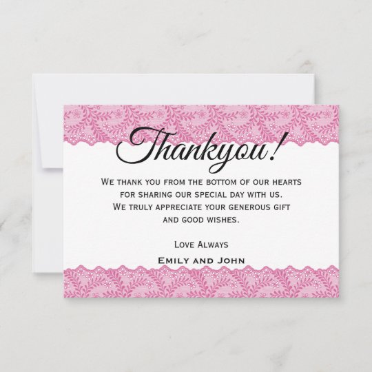 Faux Pink Lace Border/White Background Thank You Card | Zazzle.com