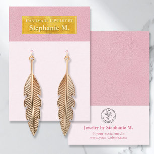 Faux Pink Leather And Gold Foil Earrings Display Business Card