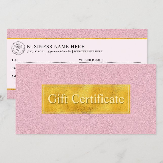 Faux Pink Leather And Gold Foil Gift Certificate (Front/Back)