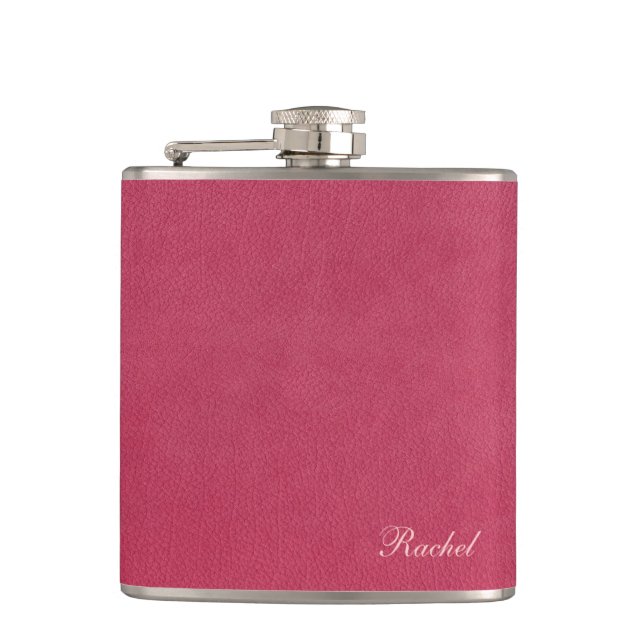 Faux Pink Leather Flask (Front)