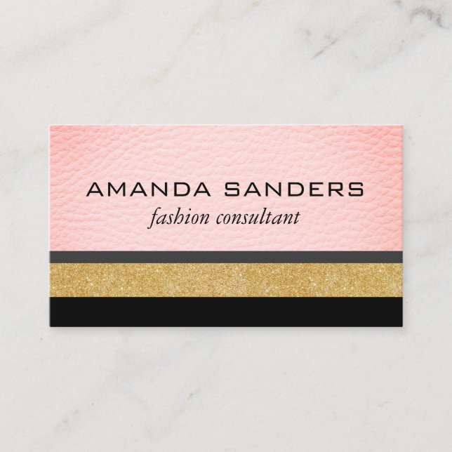Faux Pink Leather Glitter and patterns Business Card (Front)