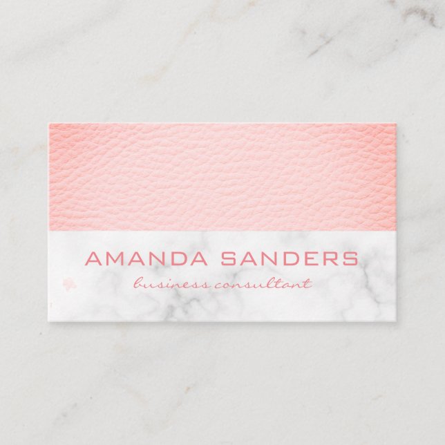 Faux Pink Leather Marble Trim Business Card (Front)