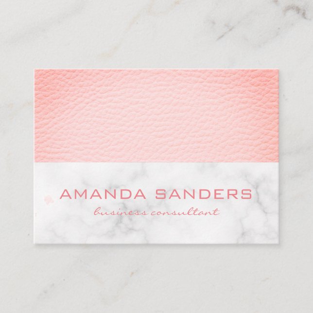 Faux Pink Leather Marble Trim Business Card (Front)