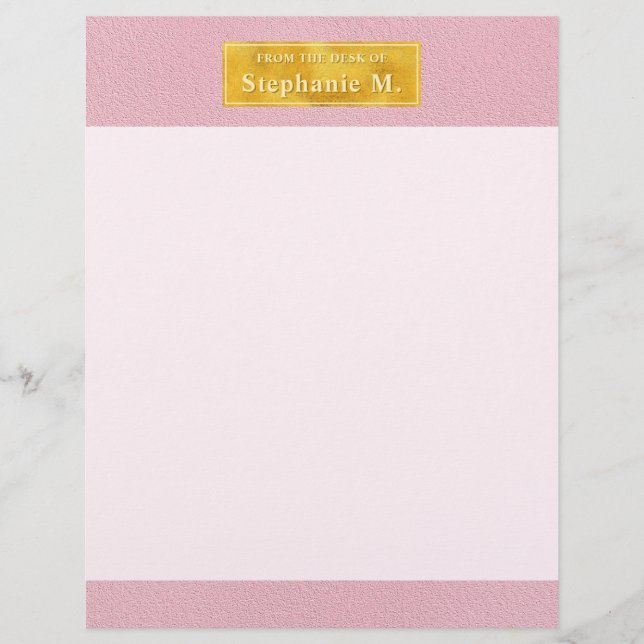 Faux Pink Leather Texture With Gold Foil And Text Letterhead (Front)