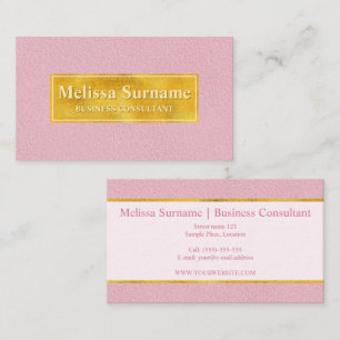 Faux Pink Leather Texture With Gold Foil Banner Business Card