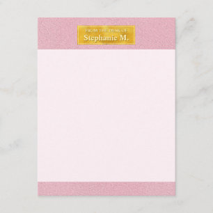 Faux Pink Leather Texture With Gold Foil Banner Note Card