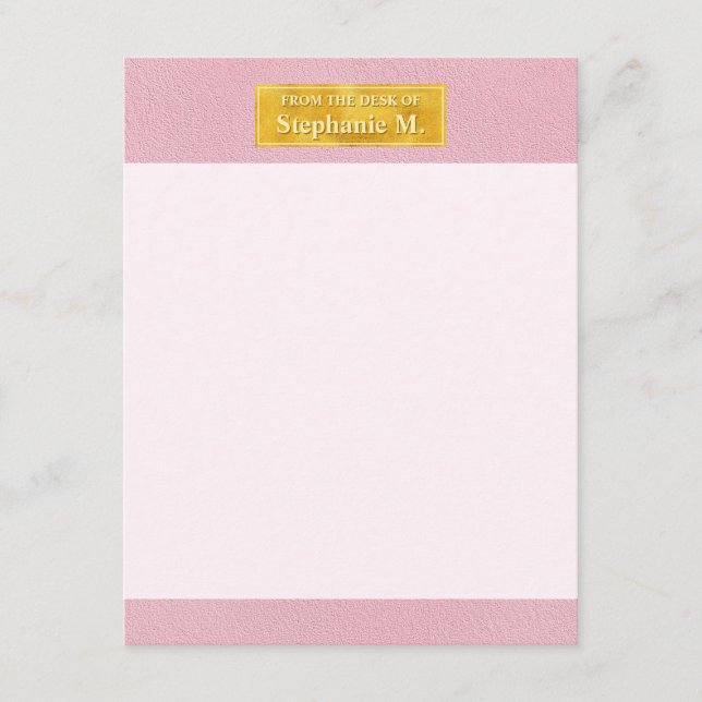 Faux Pink Leather Texture With Gold Foil Banner Note Card (Front)