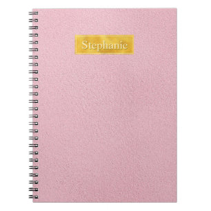 Faux Pink Leather Texture With Gold Foil Banner Notebook