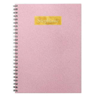Faux Pink Leather Texture With Gold Foil Banner Notebook
