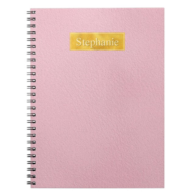 Faux Pink Leather Texture With Gold Foil Banner Notebook (Front)