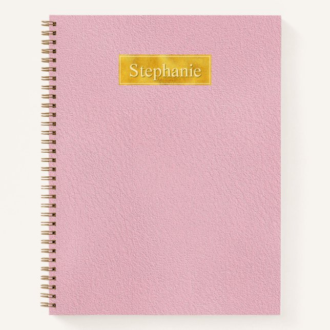 Faux Pink Leather Texture With Gold Foil Banner Notebook (Front)