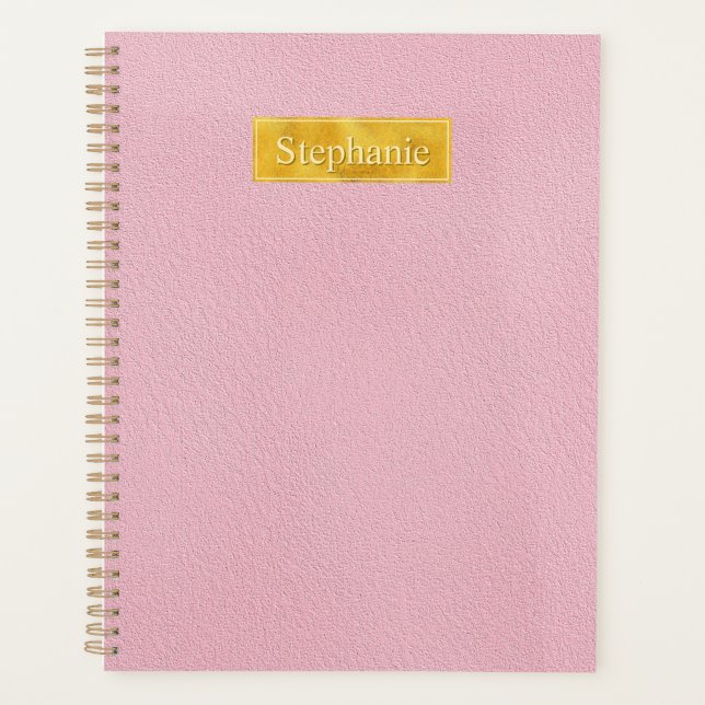 Faux Pink Leather Texture With Gold Foil Banner Planner (Front)