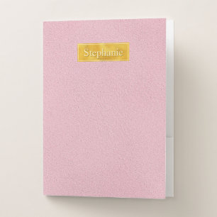 Faux Pink Leather Texture With Gold Foil Banner Pocket Folder