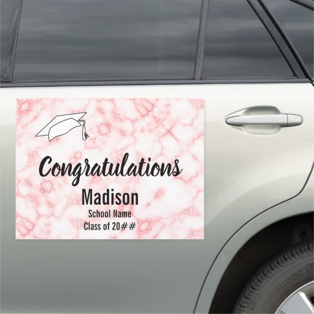 Faux Pink Marble Congratulations to the Graduate Car Magnet (In Situ)