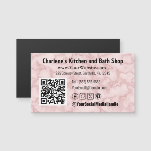 Faux Pink Marble Magnetic Business Card