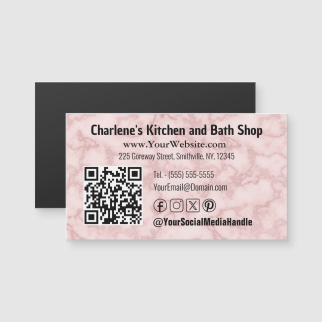 Faux Pink Marble Magnetic Business Card (Front/Back)
