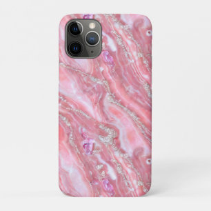 Faux Pink Marble Texture With Silver Glitter  iPhone 11 Pro Case