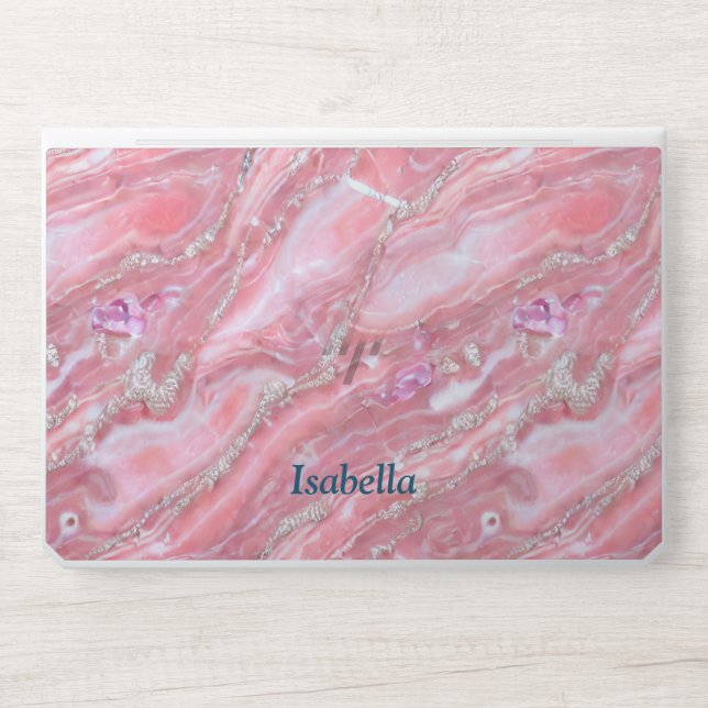 Faux Pink Marble Texture With Silver Glitter  HP Laptop Skin (Front)