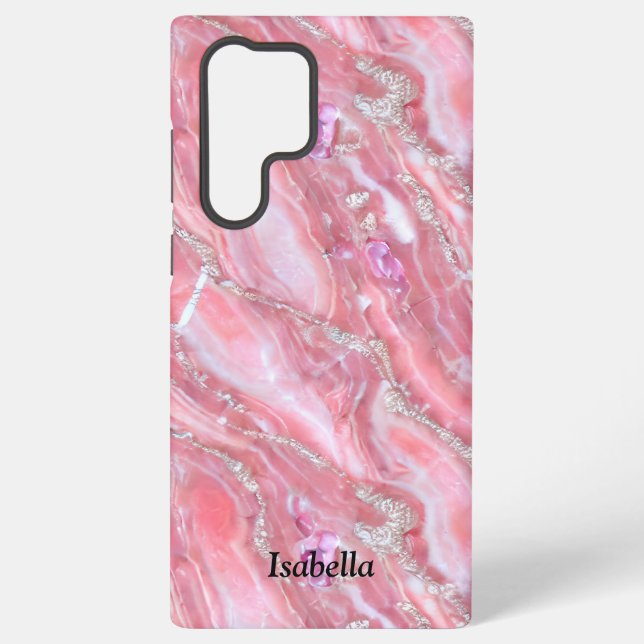 Faux Pink Marble Texture With Silver Glitter  Samsung Galaxy Case (Back)