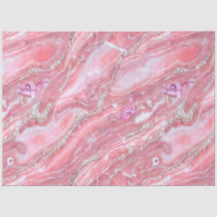 Faux Pink Marble Texture With Silver Glitter  Tissue Paper