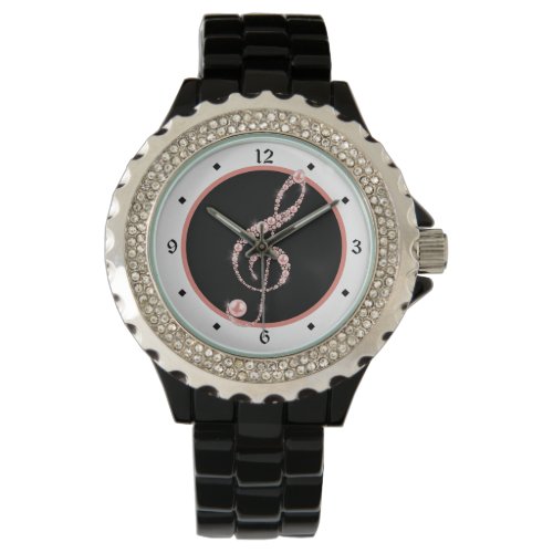 Faux Pink Pearl Treble Clef Music Watch