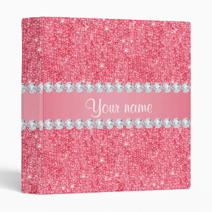 Faux Pink Sequins and Diamonds 3 Ring Binder