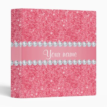 Faux Pink Sequins And Diamonds 3 Ring Binder by glamgoodies at Zazzle