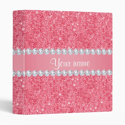 Faux Pink Sequins and Diamonds 3 Ring Binder