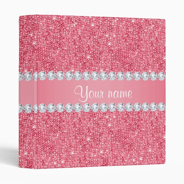 Faux Pink Sequins and Diamonds 3 Ring Binder (Front/Spine)
